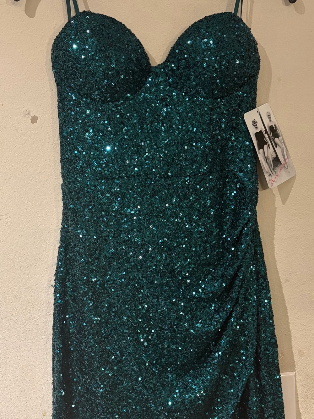 Honey and Rosie Teal Sequin Strapless Sweetheart Dress